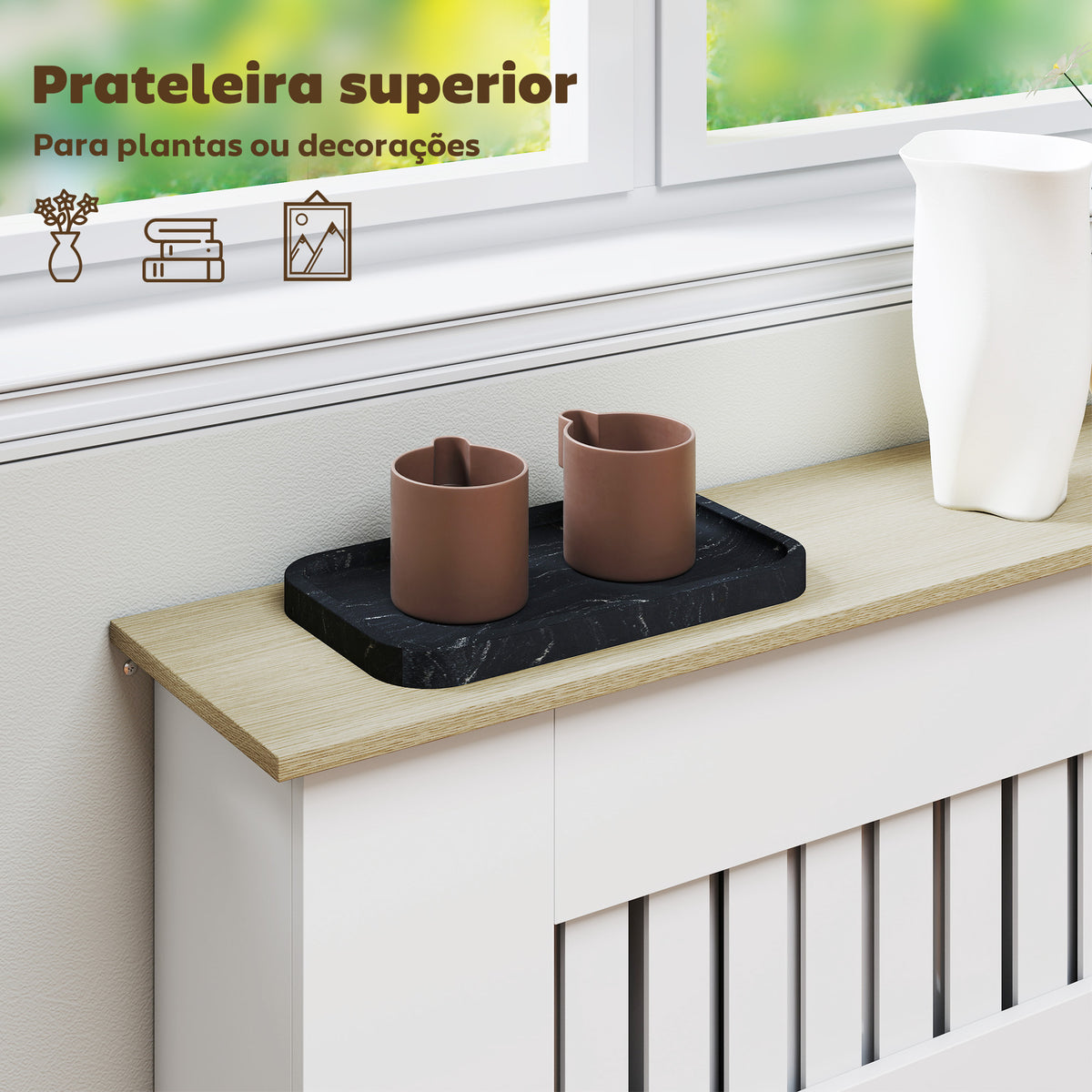 Cobertura para Radiadores Proteção Radiador de MDF 78x19x81 cm Cobertura de Radiador Desenho Moderno de Ripas e Colmeia para Sala Quarto Branco — foto 5