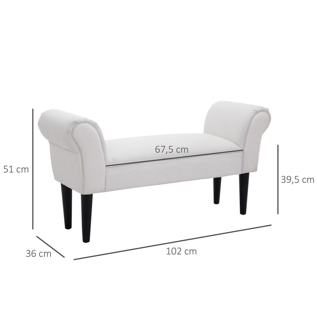Banco de Pé de Cama Banco com Braços Curvados Estofado e Pés de Madeira para Dormitório Entrada Sala de Estar Carga Máxima 130kg 102x31x51cm Branco — foto 3