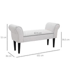 Banco de Pé de Cama Banco com Braços Curvados Estofado e Pés de Madeira para Dormitório Entrada Sala de Estar Carga Máxima 130kg 102x31x51cm Branco — foto 3