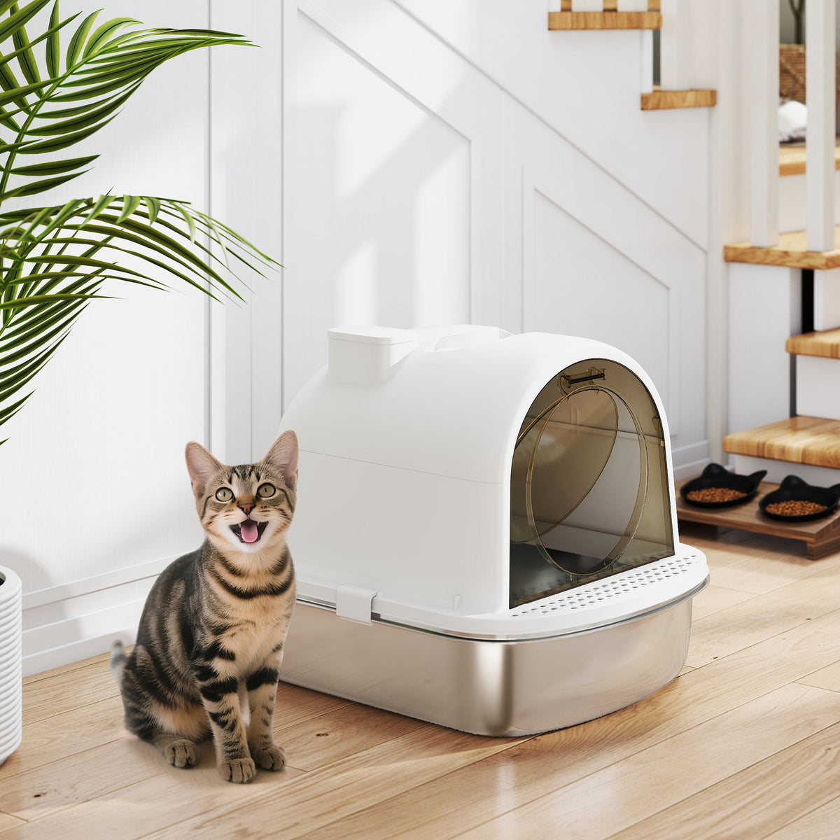 Caixa de Areia para Gatos em Aço Inoxidável com Tampa Caixa de Areia com Bolsa Desodorizante e Pá Fácil de Limpar 52,4x41,3x39,9 cm Branco — foto 2