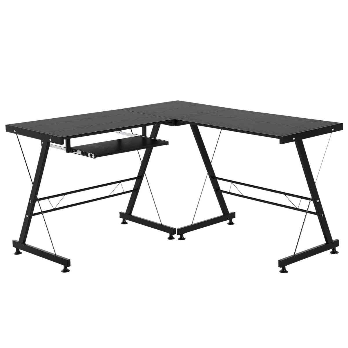Secretária para Escritório Mesa de Computador 2 em 1 Secretária em Forma de L 130x130x73,5cm e Secretária Reta 210x50x73,5cm Preto — foto 1