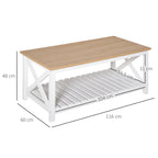 Mesa de Centro para Sala de Estar Mesa de Café com Prateleira de Armazenamento Inferior 116x60x48cm Madeira Natural e Branco — foto 3