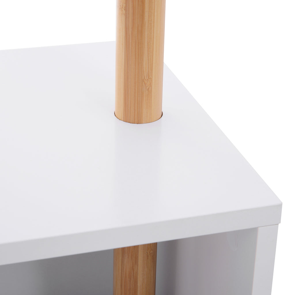Cabide de Pé com Sapateira Cabide Tipo Árvore Moderno 6 Ganchos para Pendurar Roupa Malas Banco com Arrumação Corredor de Entrada Bambu 40x30x180cm — foto 8
