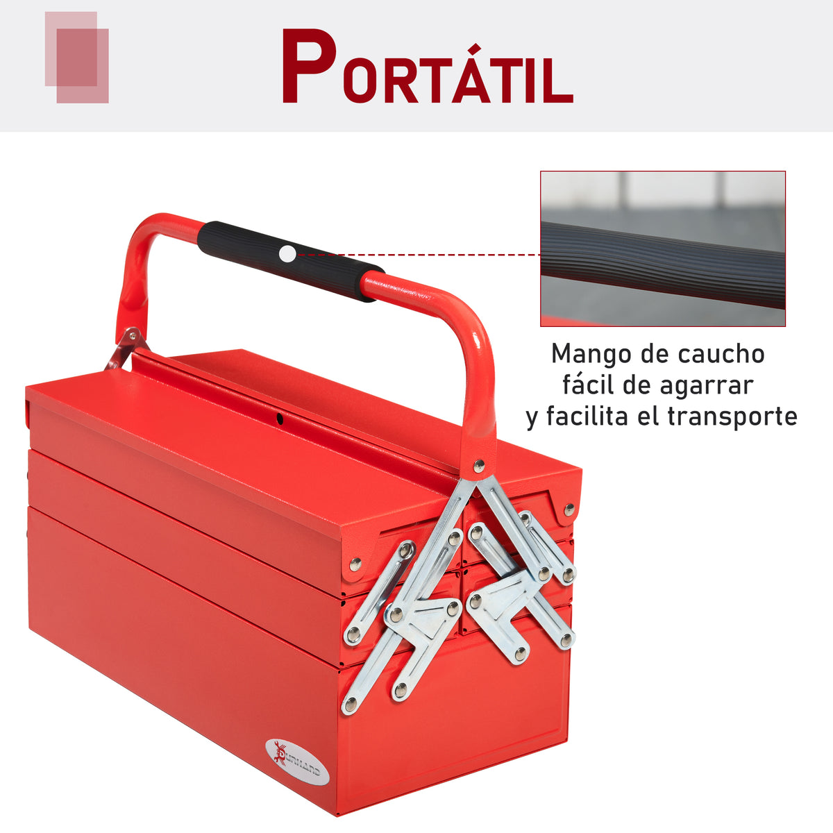 Caixa de ferramentas dobrável de aço com 5 compartimentos Maleta de ferramentas com alça 45x22,5x34,5 cm Vermelho — foto 4