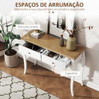 Mesa Consola Consola de Entrada com 2 Gavetas Estilo Francês para Corredor Dormitório Sala de Estar 100x35x76,5 cm Branco e Marrom Escuro — foto 4