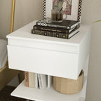 Mesa de Cabeceira Mesa Auxiliar com 1 Gaveta e 2 Prateleiras Abertas para Quarto Sala Cama Escritório Estilo Moderno 39x39x65 cm Branco — foto 7