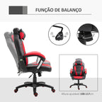 Cadeira de Escritório com 6 Pontos de Massagem e Aquecimento Cadeira Gaming Ergonómica com Altura Ajustável Apoio de Cabeça e Almofada Lombar 68x69x108-117 cm Preto e Vermelho — foto 6