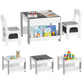 Conjunto de Mesa e 2 Cadeiras Infantis Mesa com Cadeiras para Crianças 2 em 1 com Ardósia Gavetas de Tecido e Espaço de Armazenamento para Quarto Sala de Jogos Cinza — foto 1
