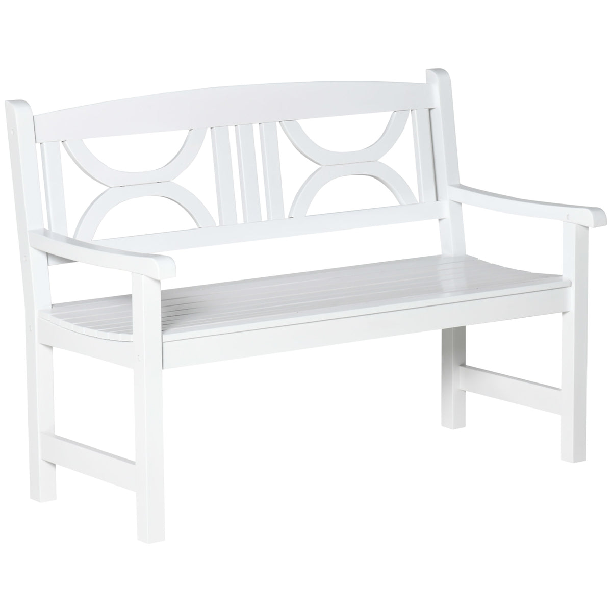 Banco de Madeira Exterior de 2 Lugares 123x61x89,5cm Banco de Jardim com Encosto Decorativo e Apoio para os Braços para Terraço Varanda Pátio Carga 250kg Branco — foto 1