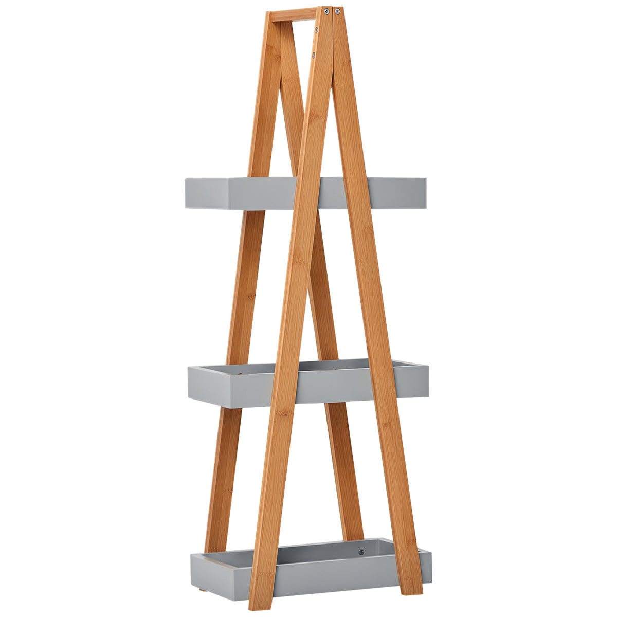 Estante de Bambú para Casa de Banho com 3 Prateleiras de Armazenamento Móvel Organizador para Cozinha Sala de Estar Lavanderia 30x18x81cm Madeira e Cinza — foto 1