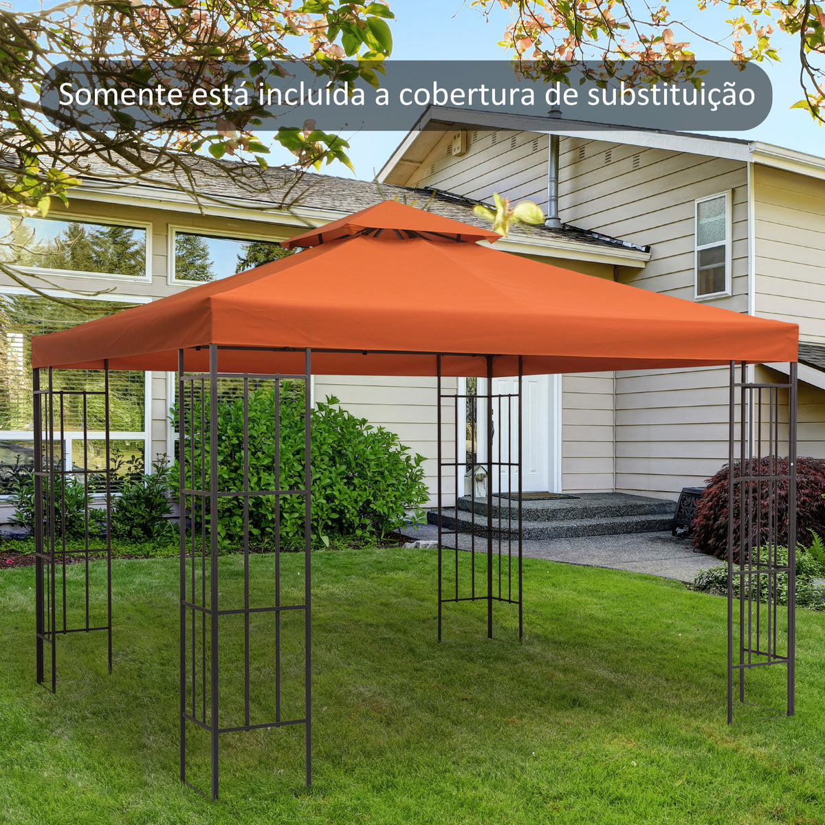 Toldo de Reposição para Gazebo, 3x3 m, Cobertura de Reposição com Teto Duplo, 8 Orifícios de Drenagem e Proteção UV, SOMENTE Toldo de Reposição para Pavilhão Gazebo, Vermelho — foto 2