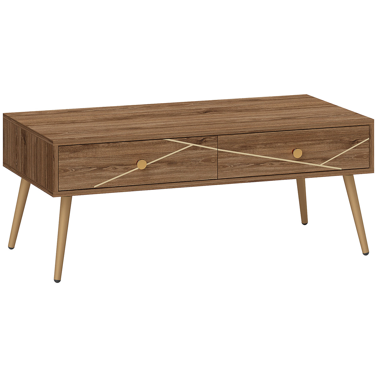 Mesa de Centro Mesa Auxiliar para Sala de Estar com 2 Gavetas e Pés de Aço para Dormitório Sala de Estar 100x50x41 cm Marrom — foto 1