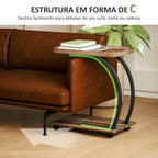 Mesa Auxiliar com Rodas Mesa Auxiliar em Forma de C para Sofá com Prateleiras Estrutura de Aço Mesa Auxiliar para Sala de Estar e Dormitório 52x34x60 cm Madeira e Preto — foto 4