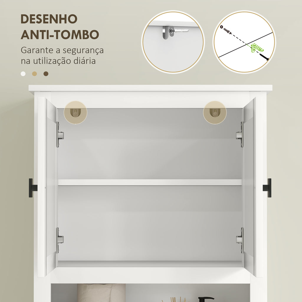 Móvel sobre Sanita Armário sobre Sanita com 2 Portas com Frente em Vime Compartimento e Prateleira Ajustável Móvel Casa de Banho 60x19,5x160 cm Branco — foto 7