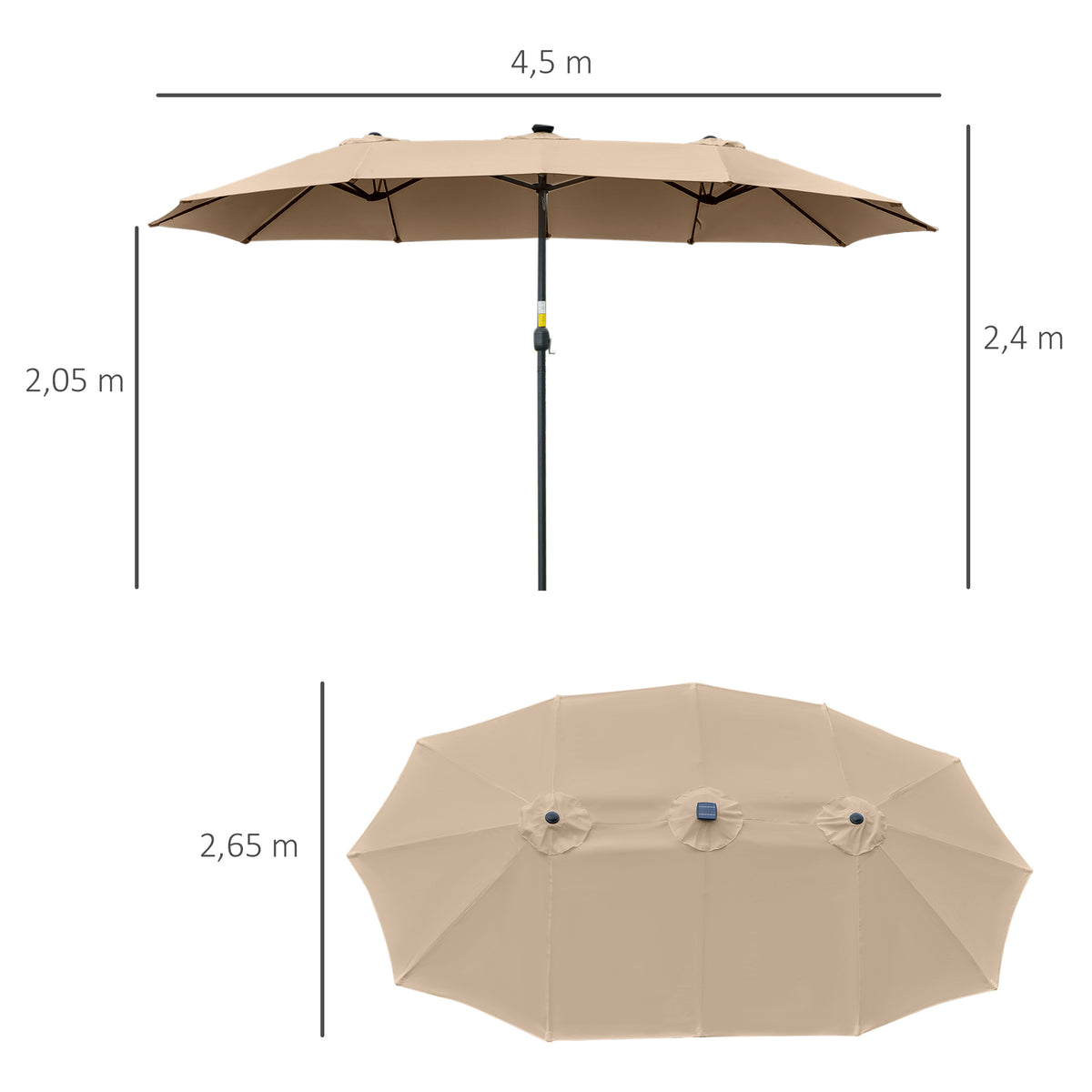 Guarda-Sol Duplo com 48 Luzes LED, 4,5x2,65 m, Guarda-Sol Exterior com Manivela Manual, Resistente à Água e Proteção Solar, Ideal para Terraço, Jardim, Pátio e Piscina, Bege — foto 3