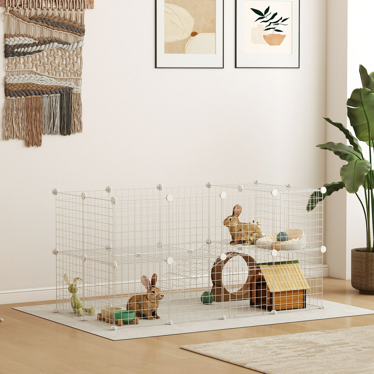 Recinto de Metal para Animais de Estimação Recinto Metálico com 36 Painéis para Pequenos Animais Desmontável DIY 146x73x73 cm Branco — foto 2