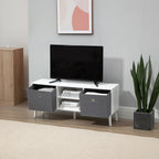Móvel de TV para Televisores de até 50 Polegadas Móvel de Sala de Estar Moderno com 2 Gavetas de Tecido 2 Prateleiras Abertas e Orifício Passa Cabos 110x29x46,5cm Branco e Cinza — foto 8