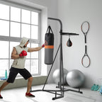 Saco de Boxe Suspenso com Suporte Bola de Velocidade Ajustável em Altura de 167-187cm e Inflador para Treinamento Fitness em Casa Ginásio 115x157x221 cm Preto e Cinza — foto 2