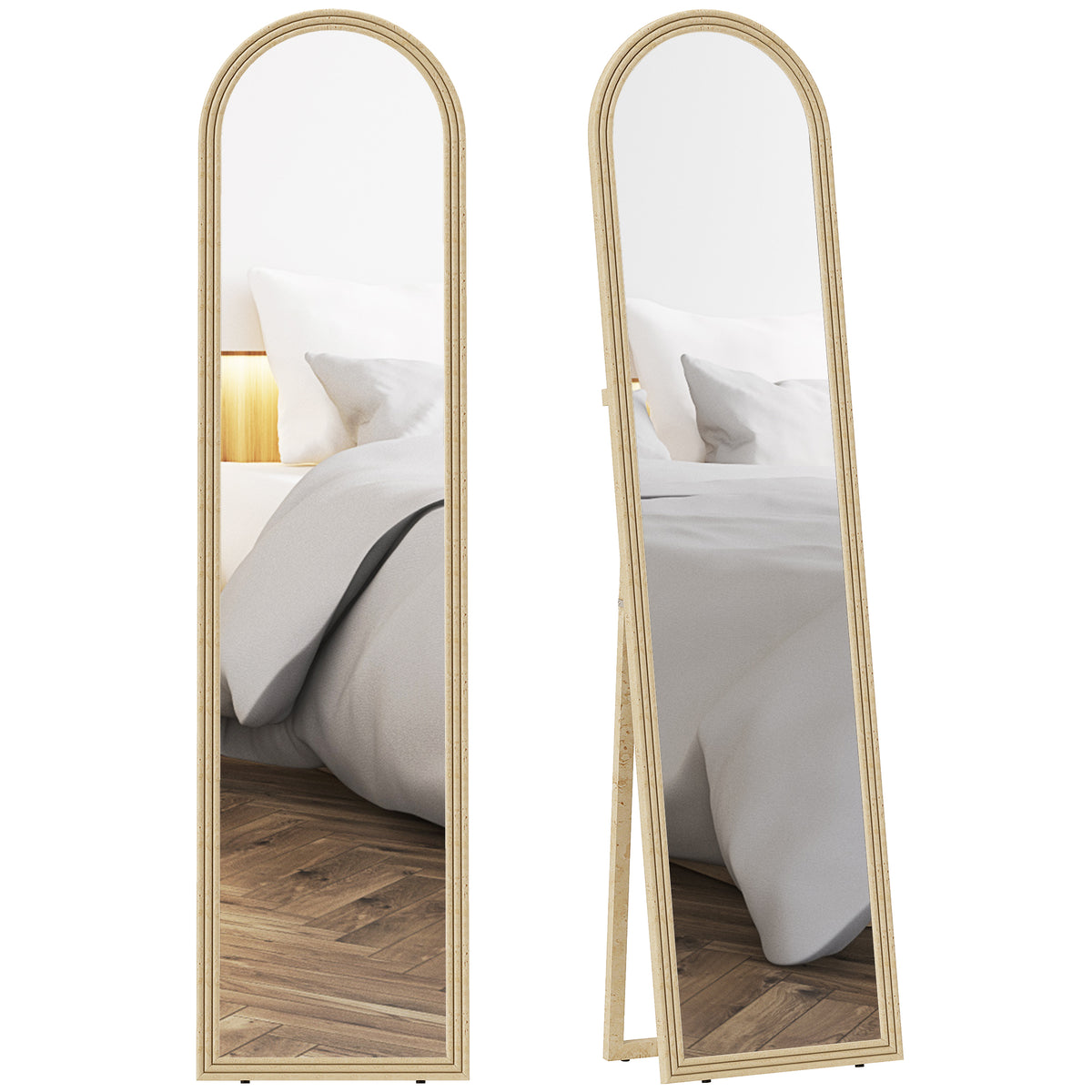 Espelho de Pé 160x40 cm com Moldura Efeito Pedra Espelho de Corpo Inteiro Retangular para Pendurar com Suporte 2 Formas de Utilização para Sala Entrada e Quarto Bege — foto 1