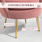 Poltrona de Sala Estofada em Veludo Poltrona para Quarto com Encosto em Forma de Concha e Pernas Douradas para Sala de Jantar 76x67x74 cm Rosa — foto 6