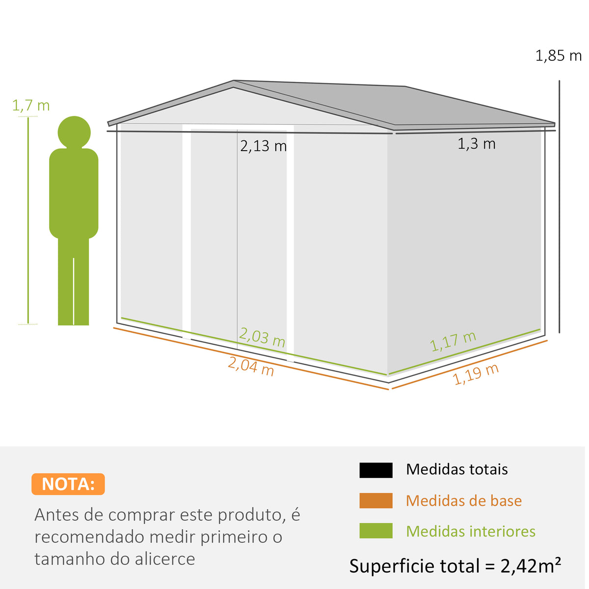 Abrigo de Jardim 2,42 m 213x130x185 cm Abrigo de Jardim Metálico de Exterior para Armazenamento de Ferramentas com 2 Portas Deslizantes e 4 Janelas para Terraço Cinza Claro — foto 3