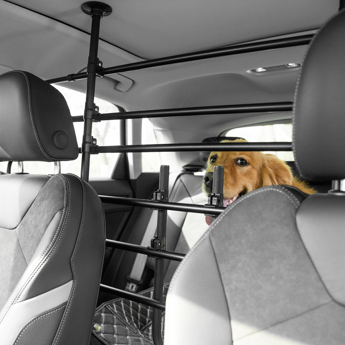Grade de Segurança de Carro para Cães Ajustável em Largura e Altura 87-135x85x120cm Grade Separadora para Porta Malas de Carro Universal Metal Preto — foto 2