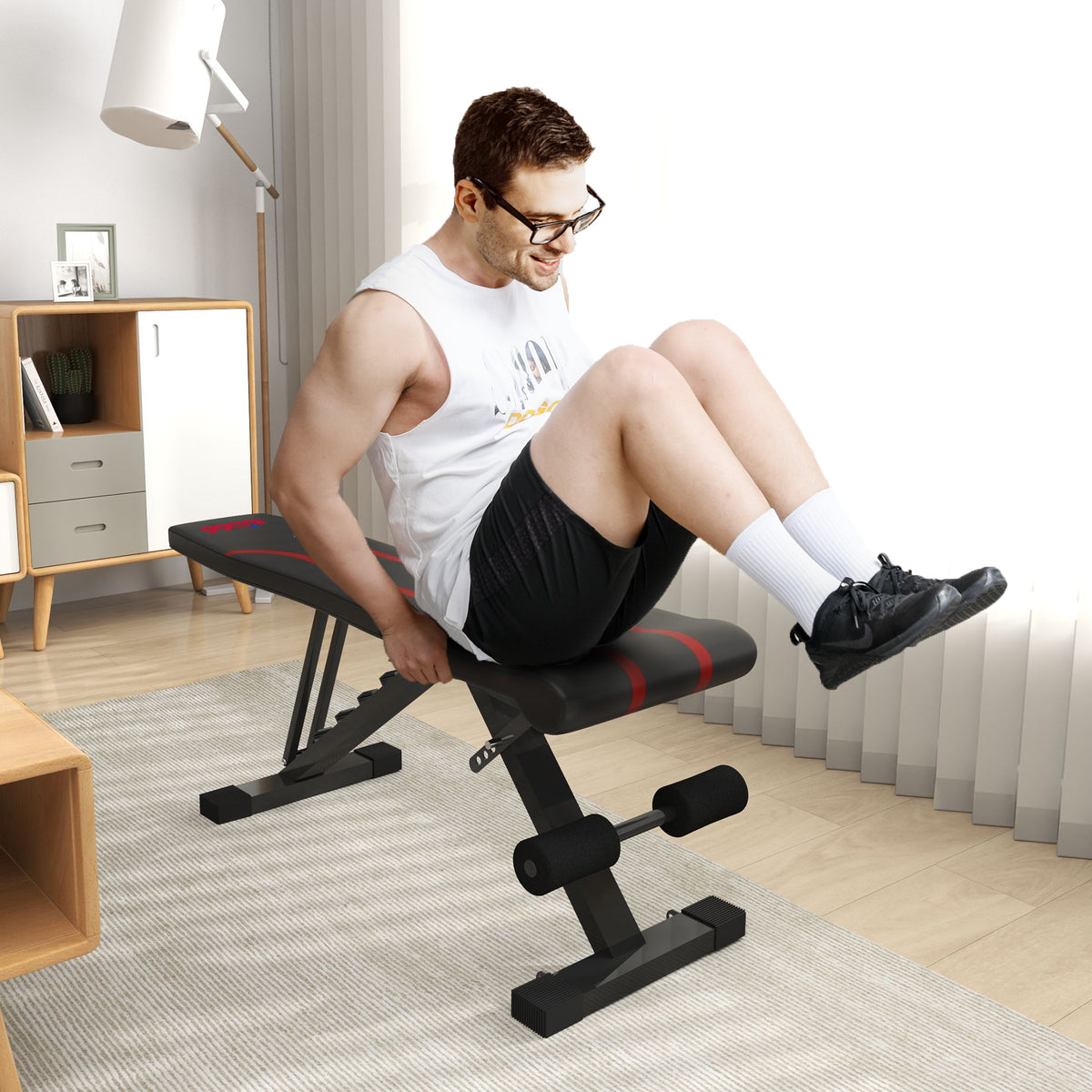 Banco de Abdominais Ajustável Banco de Musculação Dobrável para Treino de Corpo Completo em Casa Ginásio 82x35x42,5-107 cm Preto — foto 7