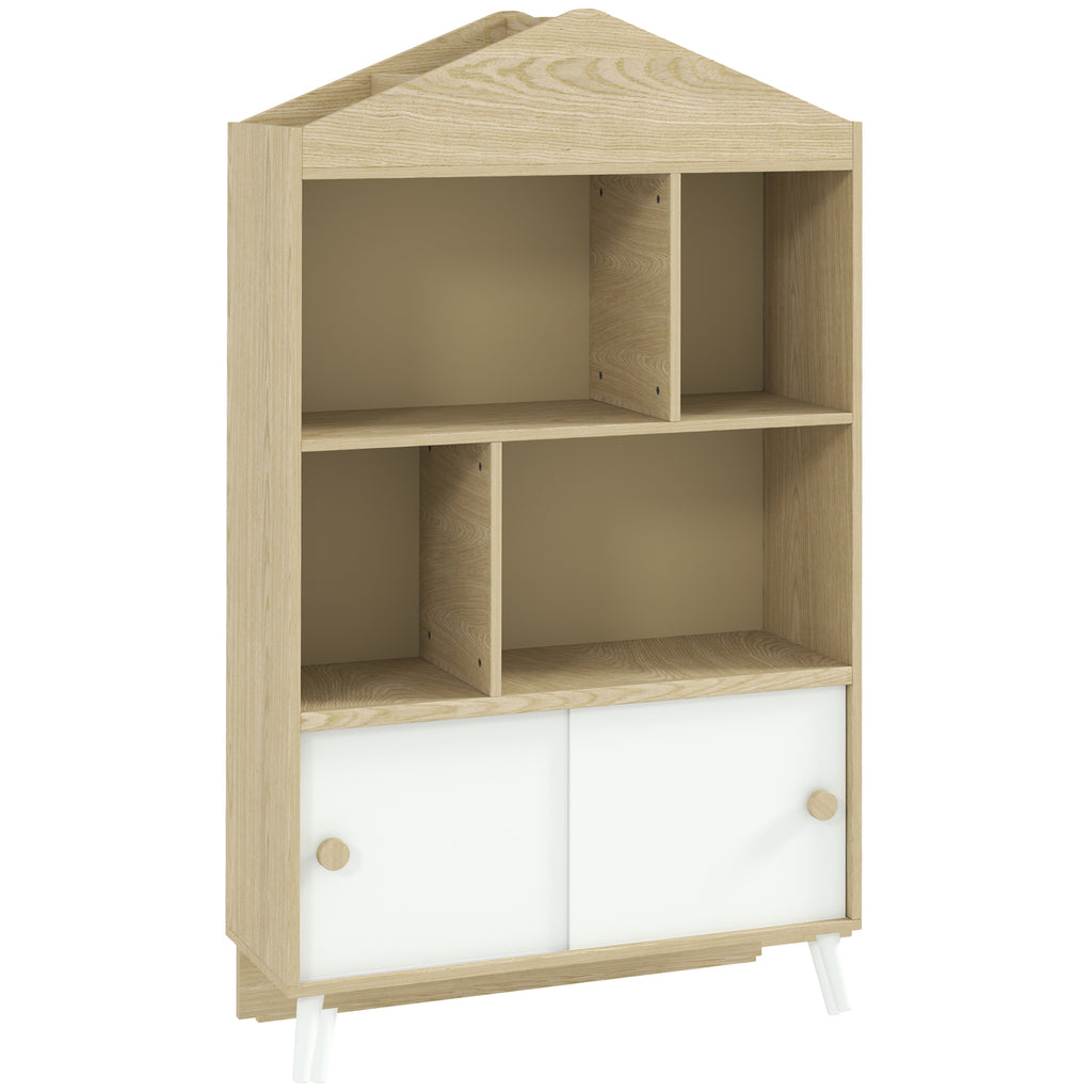 Estante Infantil de Madeira com 4 Compartimentos Estante de Livros para Crianças com Prateleiras Abertas e Armário para Domitório Sala de Jogos 80x30x140,5 cm Branco e Madeira — foto 1