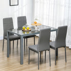 Conjunto de Sala de Jantar 5 Peças com Mesa Retangular de Vidro Temperado e 4 Cadeiras em PU Cinzento — imagem 6
