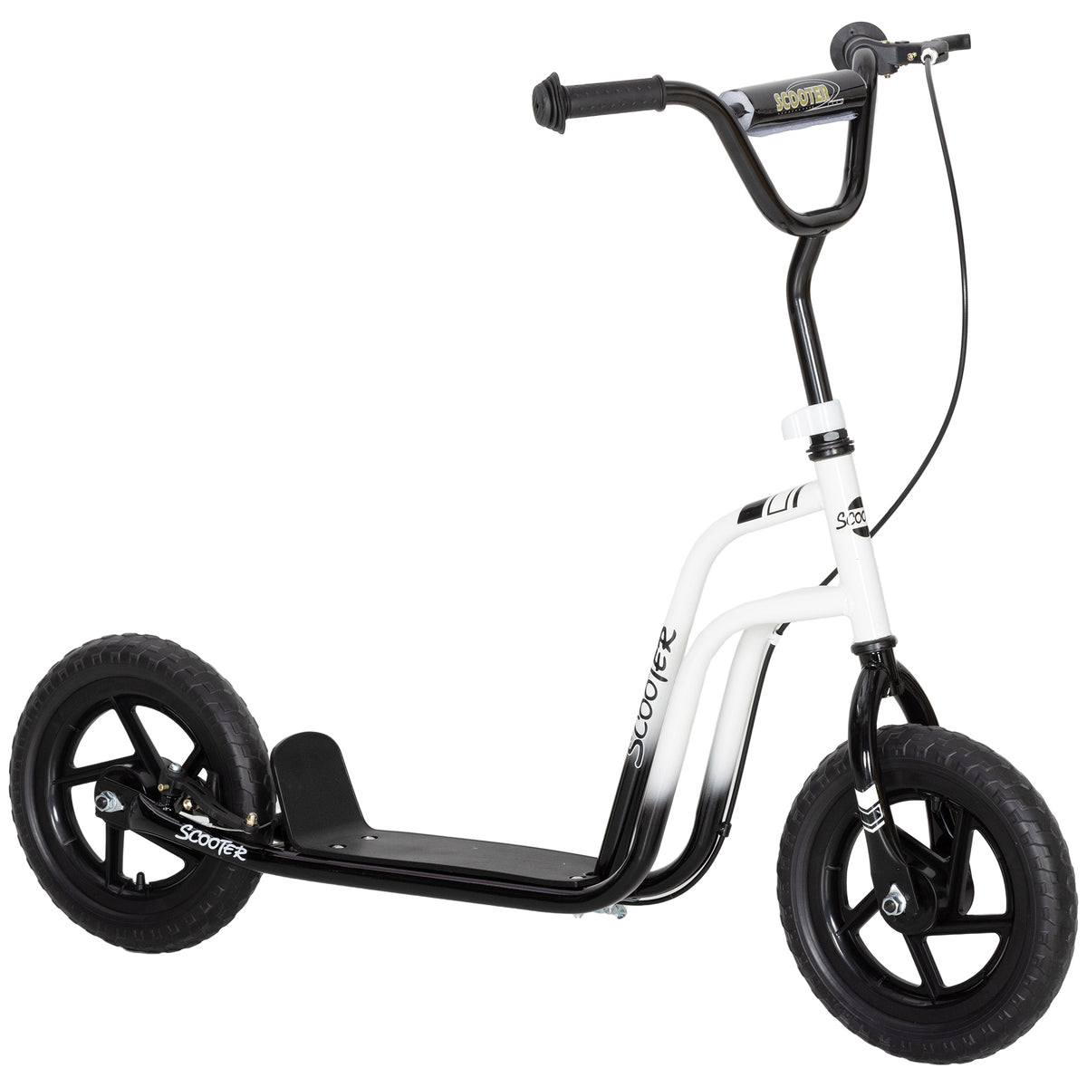 Patinete infantil com guidão ajustável, rodas grandes, suporte de estacionamento, freio de mão, para crianças de 5-12 anos, Branco — foto 1