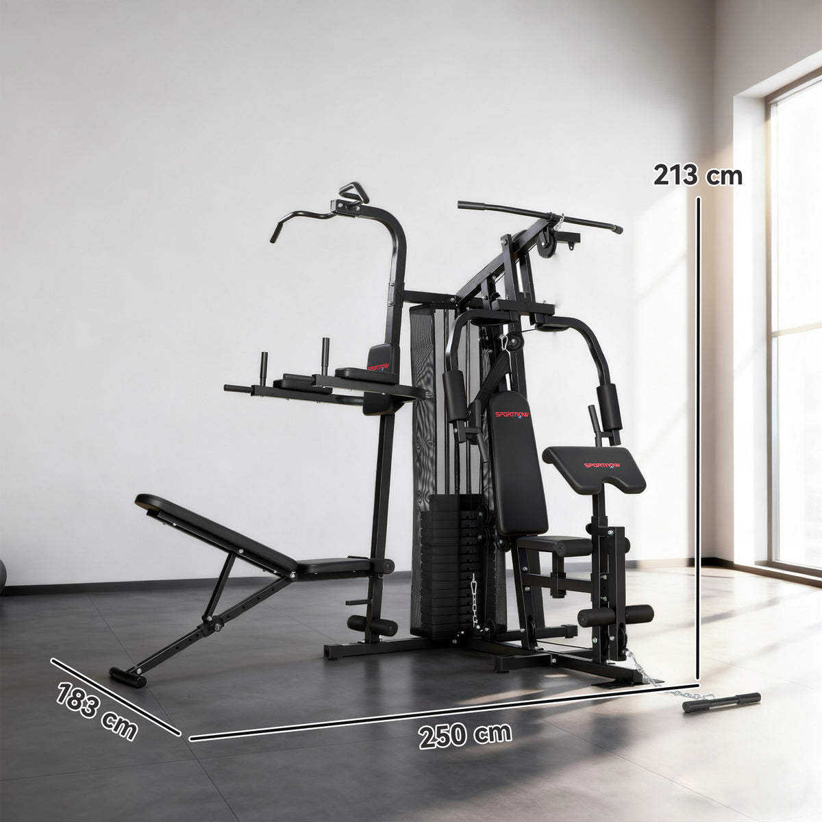 Estação de Treino Multifuncional Máquina de Fitness para Casa com Mais de 10 Exercícios Pesos Banco Ajustável Preto — foto 2