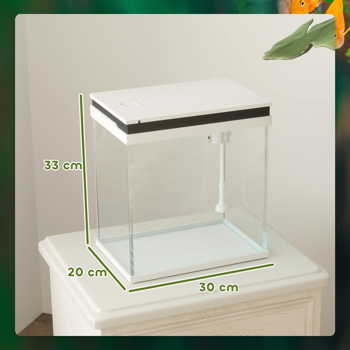Aquário de Cristal de 14 L Aquário Pequeno com Sistema de Filtração Iluminação LED 30x20x33 cm Branco — foto 2