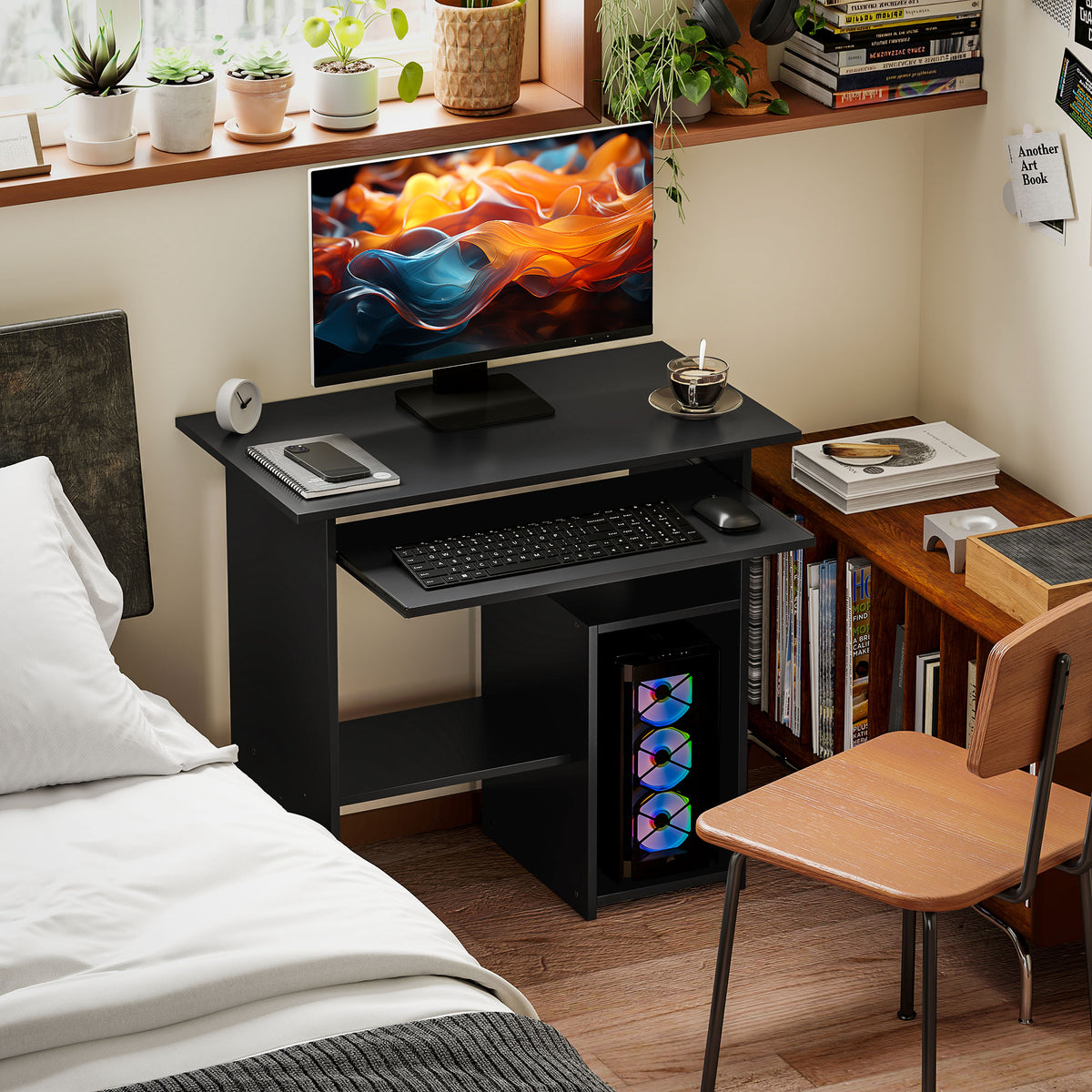 Mesa de computador, Secretária, Painel de partículas, Metal, 80 x 45 x 75 cm, Preto — imagem 3