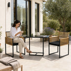 Conjunto de Mesa e Cadeiras de Jardim Conjunto de 3 Peças com 2 Cadeiras com Encosto Dobrável e Almofadas e Mesa de Vidro para Terraço Pátio Natural e Preto — Ambiente | Lifestyle