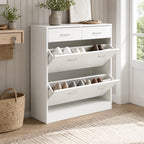 Sapateira Móvel para Sapatos Estreito com 2 Compartimentos e 2 Gavetas para 12 Pares de Sapatos para Sala de Estar Entrada Corredor 80x30x91,5 cm Branco — Ambiente | Lifestyle