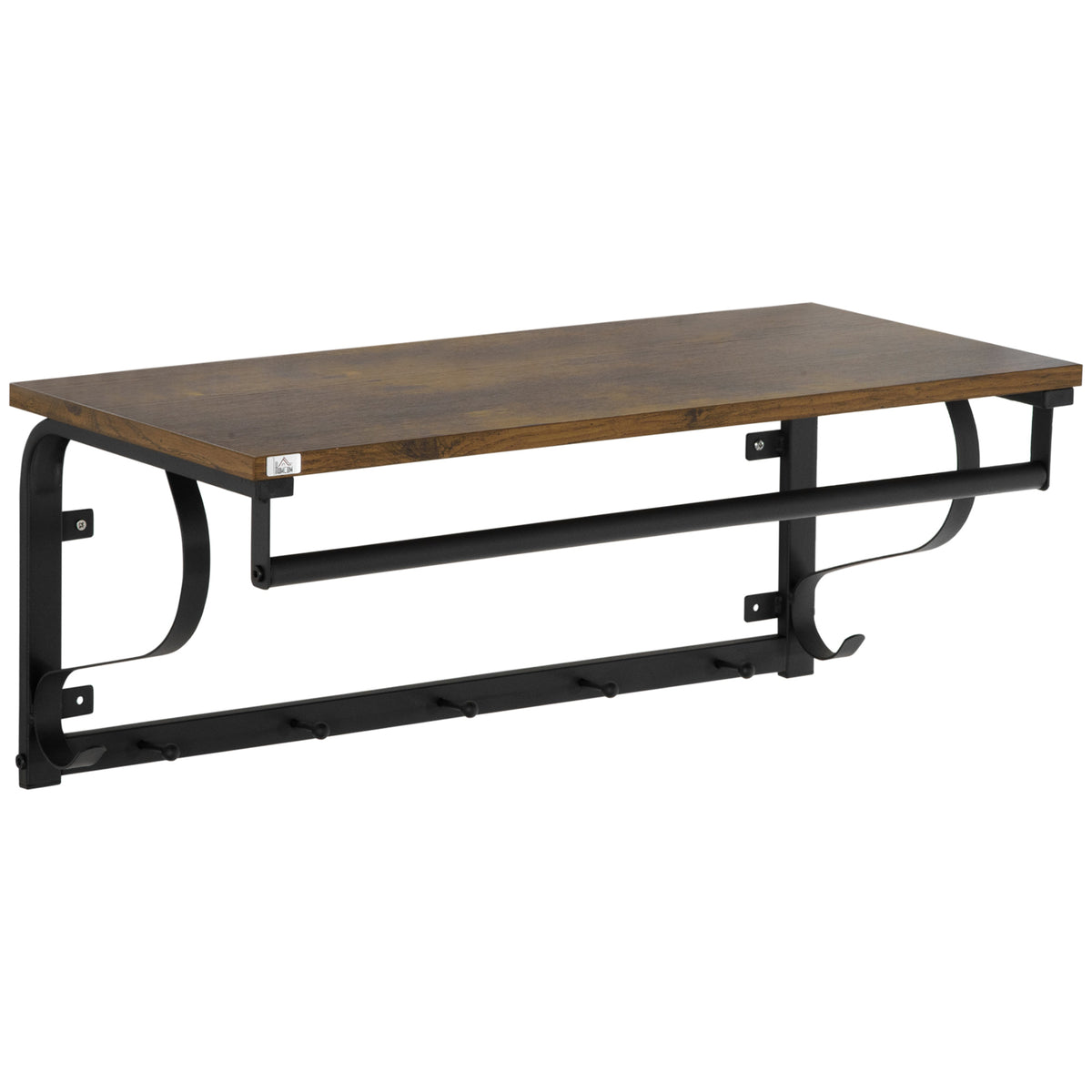 Móvel Cabide de Entrada com 5 Ganchos 1 Barra de Aço Cabide de Parede de Entrada Estilo Industrial 66x30x27cm Preto e Marrom — foto 1