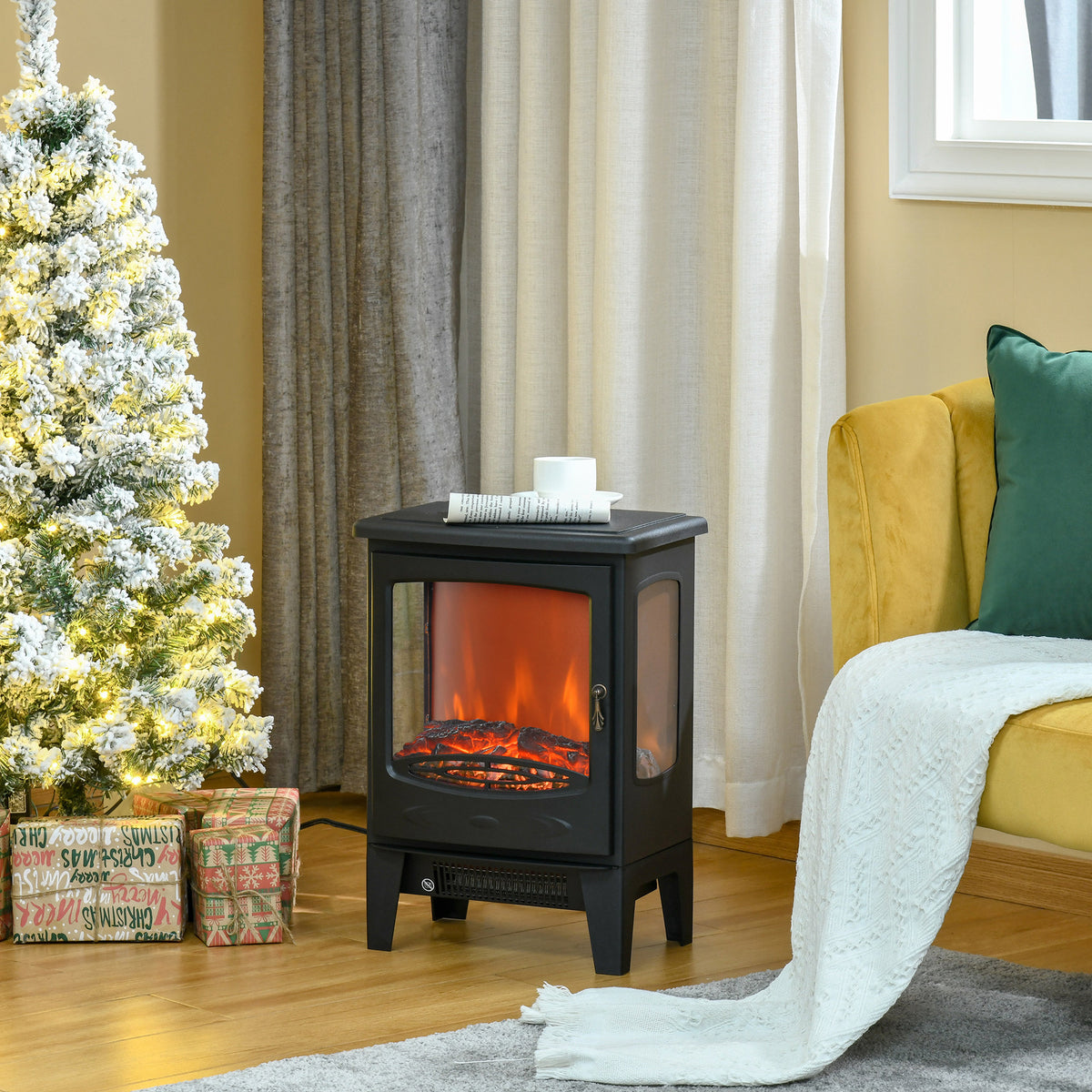 Lareira Elétrica 900W/1800W Lareira Decorativa com Janelas Efeito de Chama Temperatura Ajustável e Proteção Sobreaquecimento para 20-25 ㎡ 39x26x54,8 cm Preto — foto 2