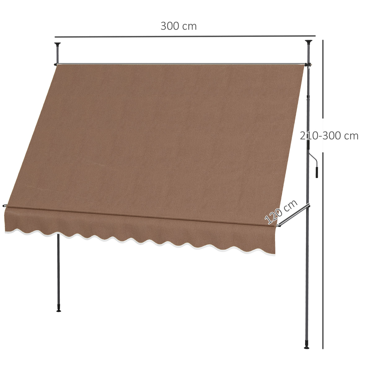 Toldo Manual Retrátil com Manivela 300x120x210-300 cm Toldo para Varanda com Altura Ajustável Impermeável e Anti-UV para Jardim Terraço Cinza Escuro - Modelo 1 — foto 3