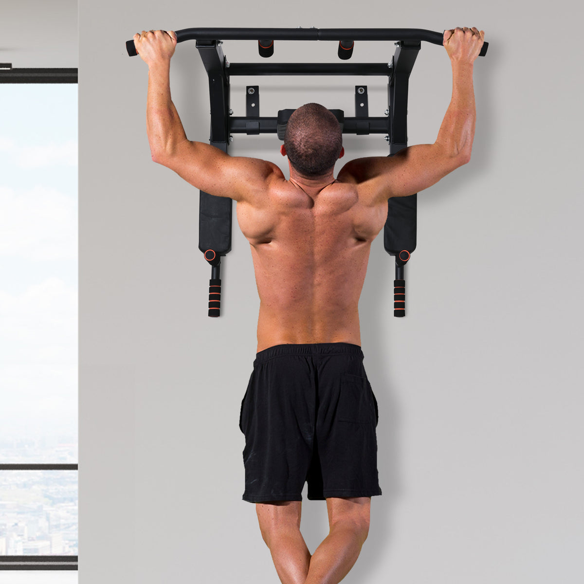Barra de Elevações de Parede Barra de Pull Up de Aço Multifuncional para Treinos Fitness Treino em Casa Carga Máx.120kg 93x72x48cm Preto — foto 2