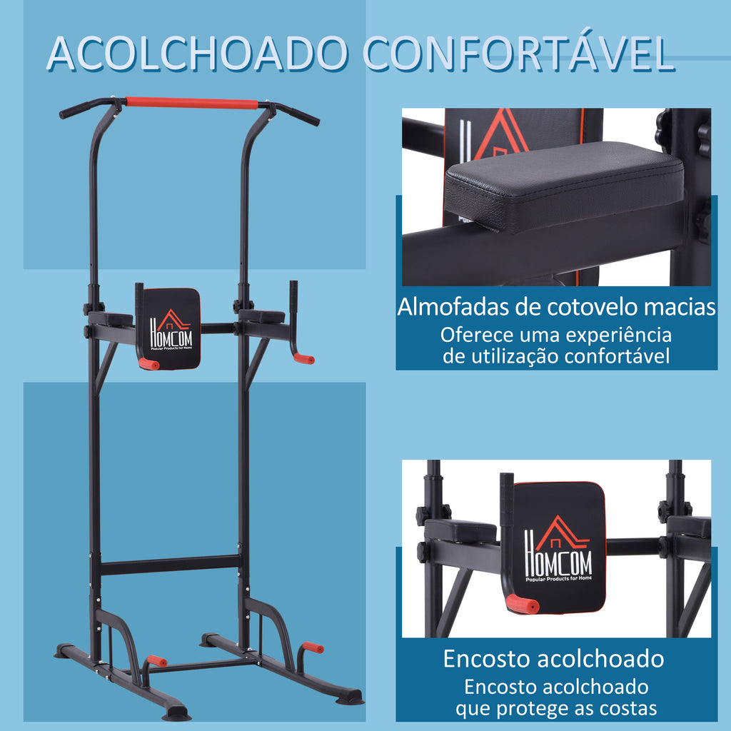 Torre de Exercícios Estação Multifuncional Altura Ajustável com 7 Orifícios para Treinamento Fitness para Casa Academia Escritório Carga Máxima 120kg 123x98x189-239cm Preto e Vermelho — foto 5