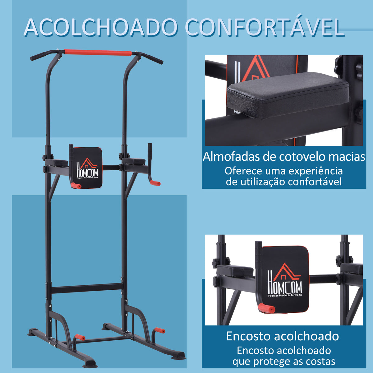 Torre de Exercícios Estação Multifuncional Altura Ajustável com 7 Orifícios para Treinamento Fitness para Casa Academia Escritório Carga Máxima 120kg 123x98x189-239cm Preto e Vermelho — foto 5