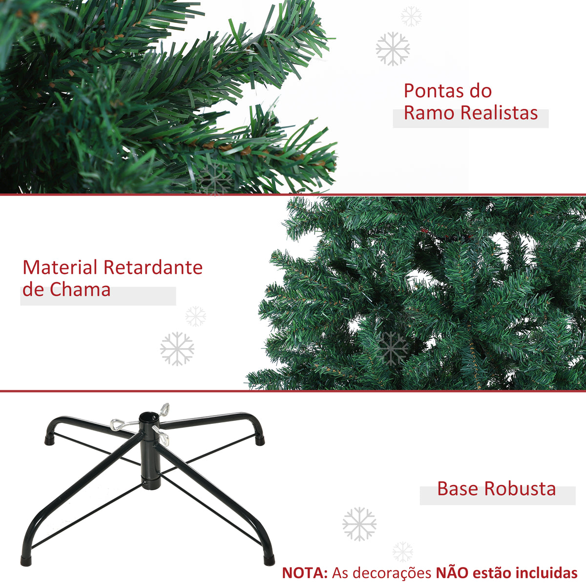 Árvore de Natal Artificial 180cm com 1000 Ramos de PVC Suporte Metálico Decoração de Natal para Interiores Ø102x180cm Verde — foto 5