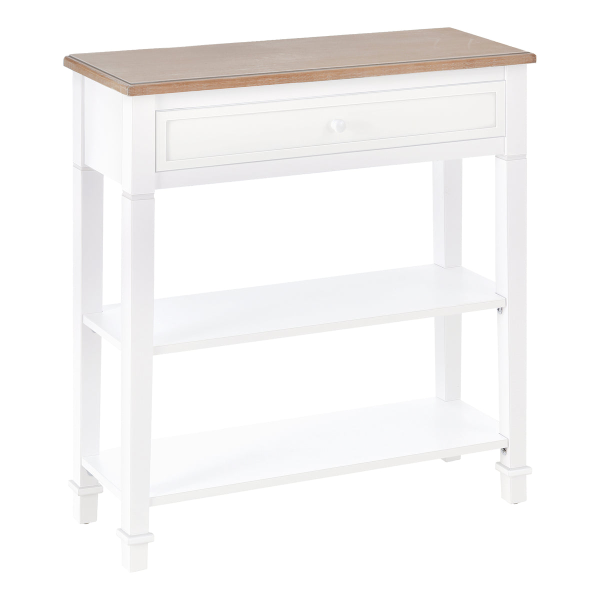 Mesa Consola Estilo Rétro Consola para Sala de Estar Corredor com 2 Prateleiras e 1 Gaveta 75,6x27,5x80,5 cm Branco e Madeira — foto 1