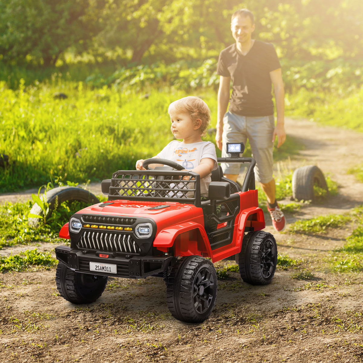 Carro Elétrico para Crianças acima de 3 Anos Carro Elétrico Infantil UTV Carro a Bateria 12V com Controlo Remoto Velocidade Ajustável USB Faróis e Buzina 95x62,5x65 cm Vermelho — foto 2