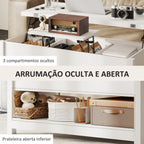 Mesa de Centro Elevatória e Extensível com Compartimentos Ocultos e Prateleira Aberta para Sala de Estar Escritório 100x90x64 cm Branco — foto 6