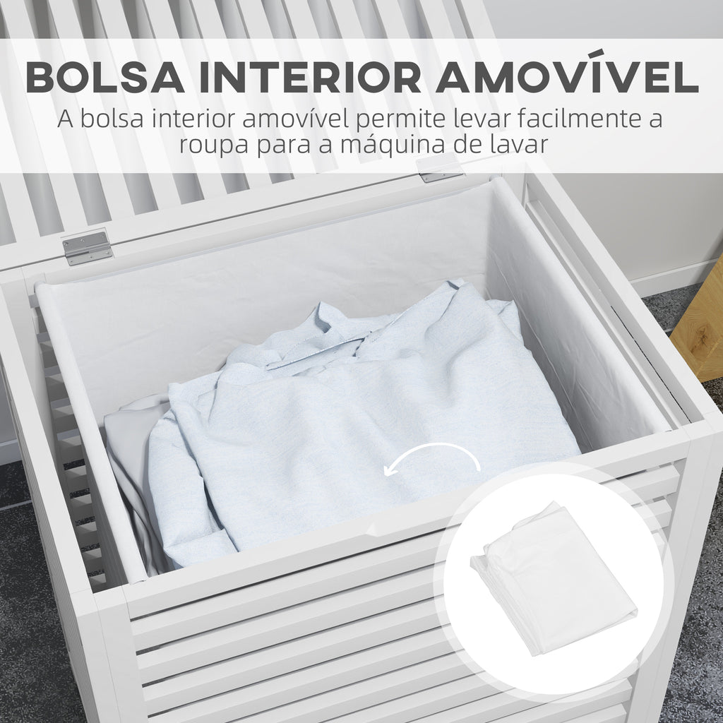 Cesto de Roupa de Bambu Cesto Roupa Suja Capacidade 55L com Bolsa Amovível Forma Retangular 50x36x60 cm Branco — foto 5