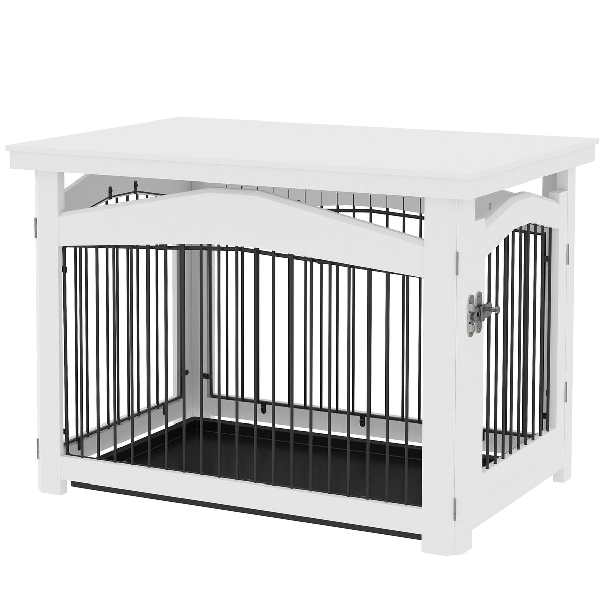 Gaiola para Cães Médios 3 em 1 Mesa Auxiliar Gaiola para Cães com Porta trava Tampa Superior Desmontável e Bandeja Amovível 82,5x57,5x59,5 cm Branco — foto 1