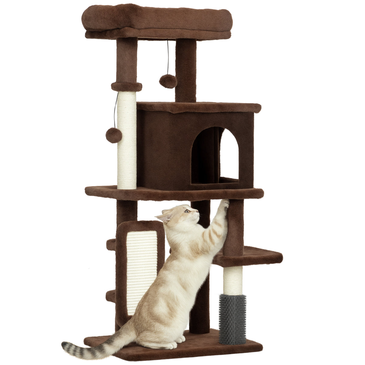 Arranhador para Gatos Grande Altura 104 cm Arranhador para Gatos com Plataformas Postes com Escova Bolas Suspensas e Almofadas para Arranhar Marrom — foto 1