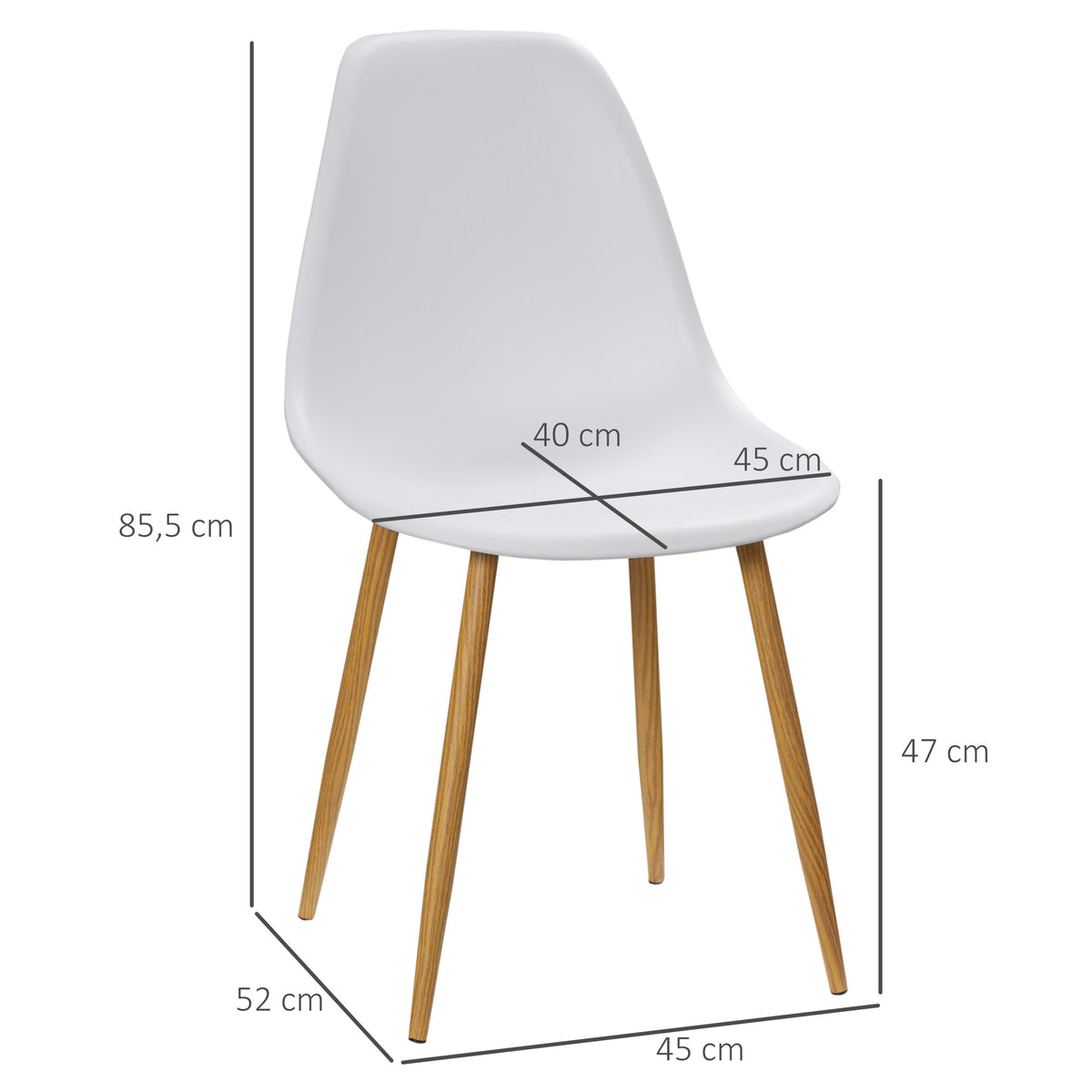 Conjunto de 4 Cadeiras de Sala de Estar Cadeiras de Cozinha com Encosto Alto e Pés de Metal para Sala de Jantar 45x52x85,5 cm Branco e Madeira — foto 3