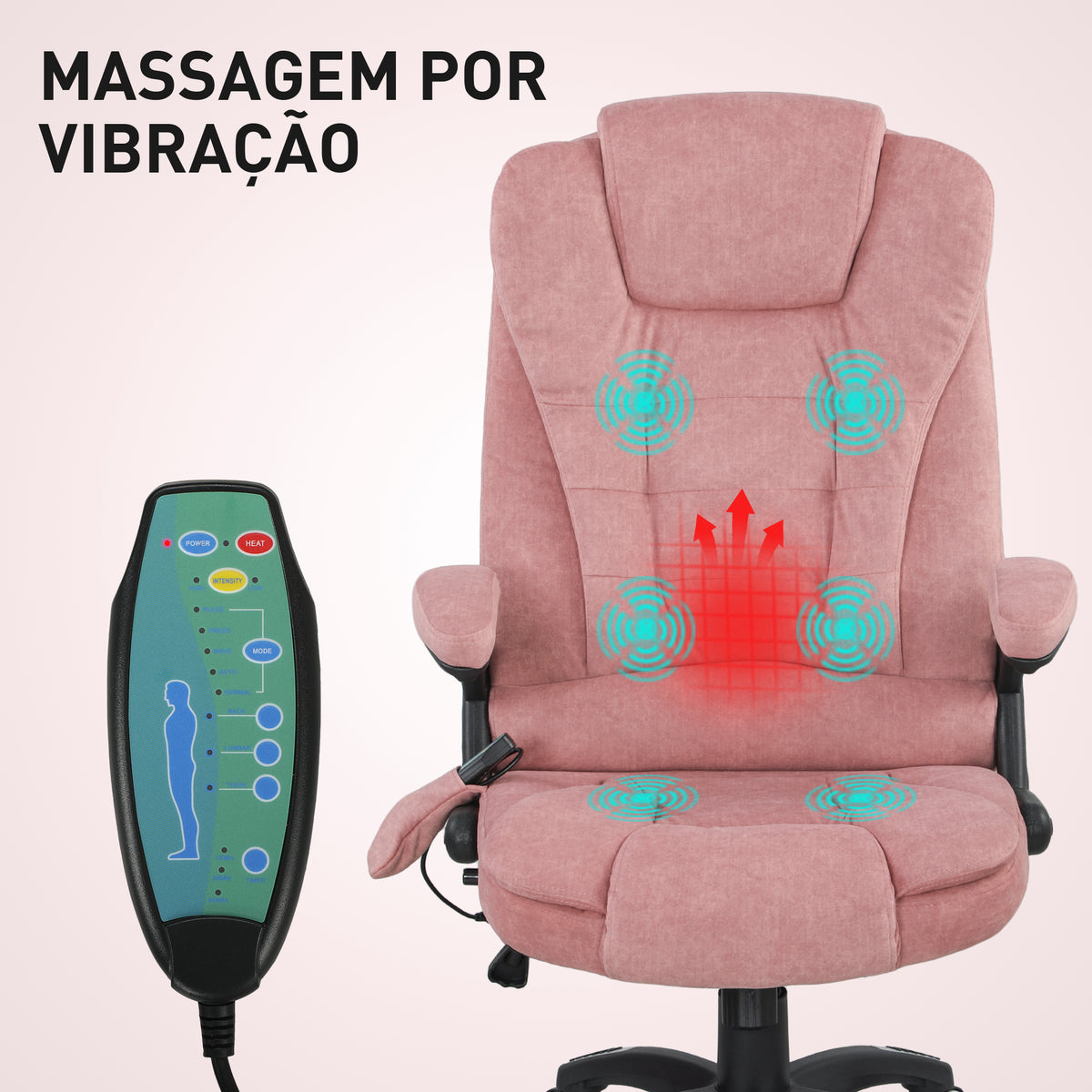 Cadeira de Massagem com 6 Pontos de Massagem Cadeira de Escritório Reclinável até 125° com Função de Aquecimento Altura Ajustável e Rodas para Estúdio 65x71x110-120 cm Rosa — foto 4